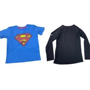 Lot of 2 New All in Motion Boys XS 4T Black Long & Short Sleeve Superman Shirts